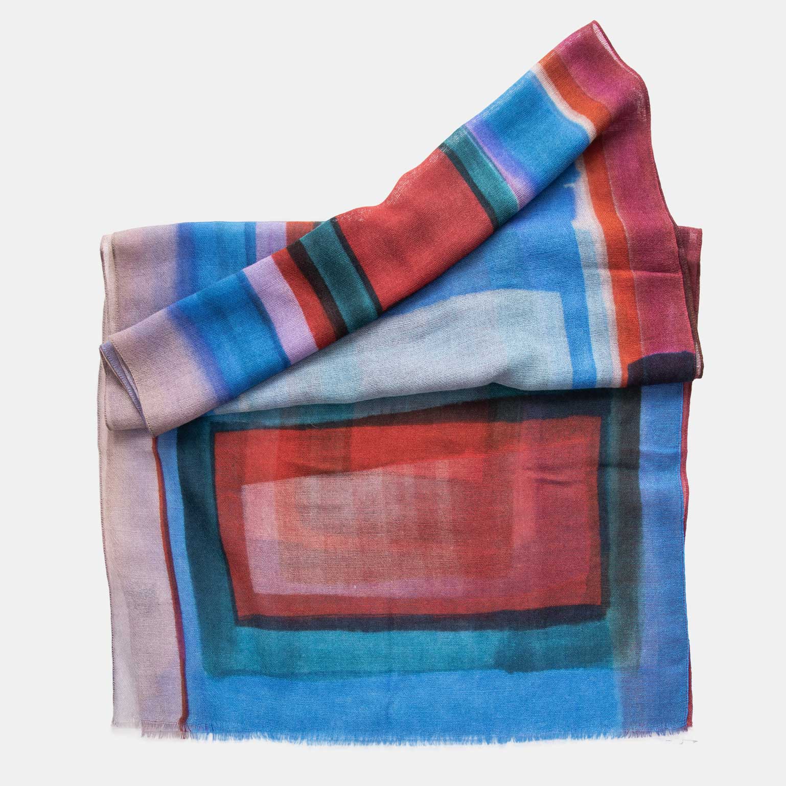 Large Lightweight Soft Italian Wool Scarf - Blue & Red