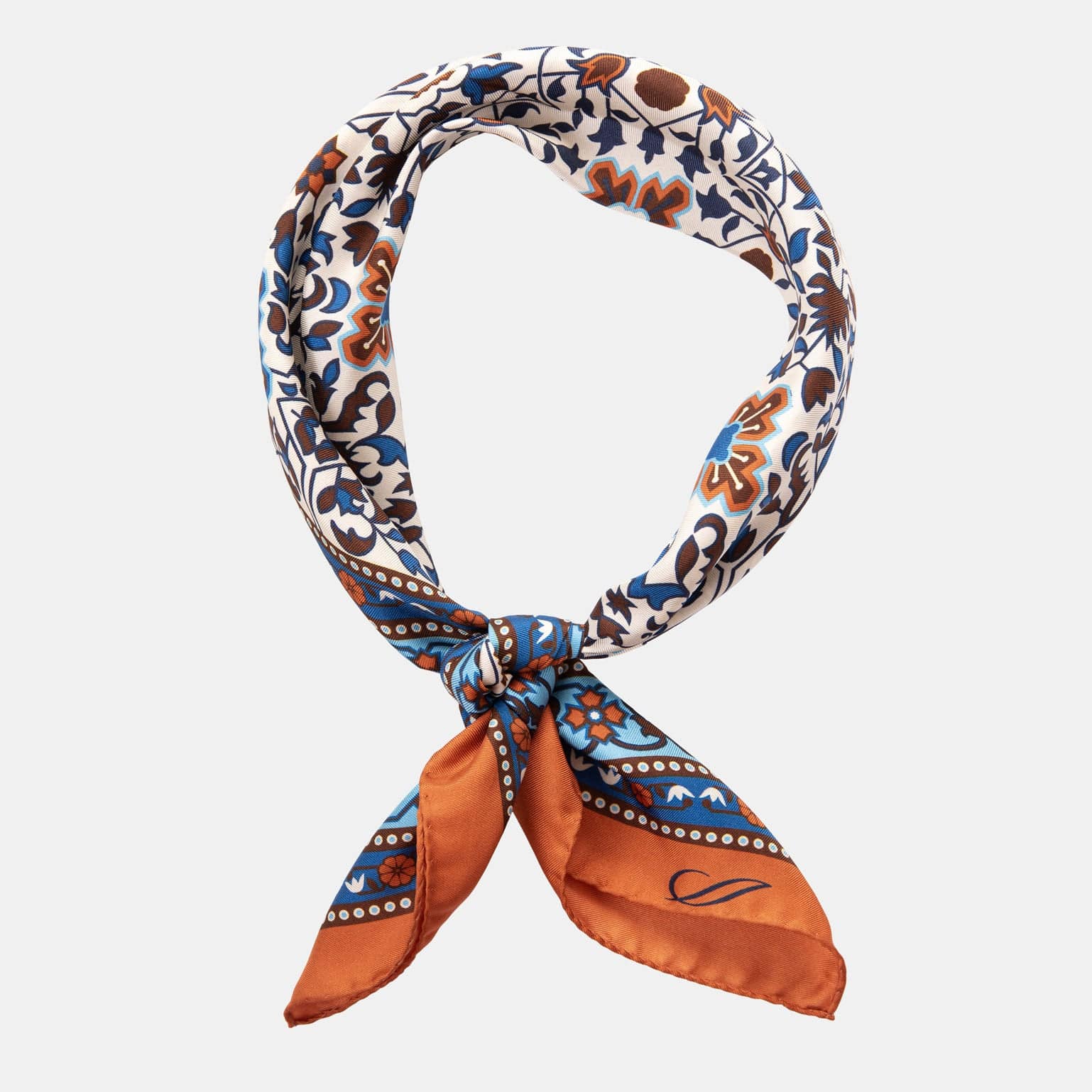 Rust and Blue Silk Neckerchief Made in Italy