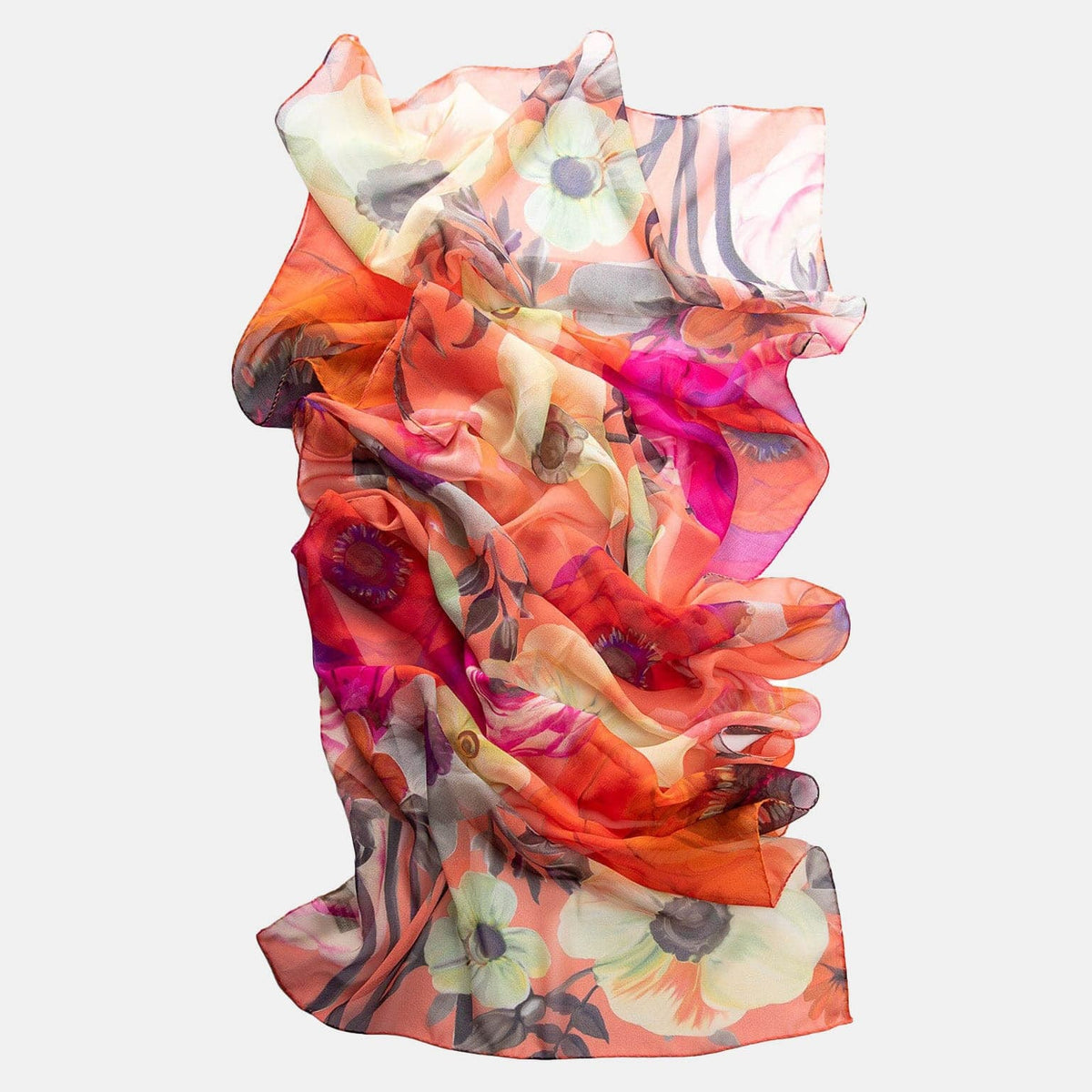 Coral &amp; Pink Floral Women&#39;s Silk Long Scarf
