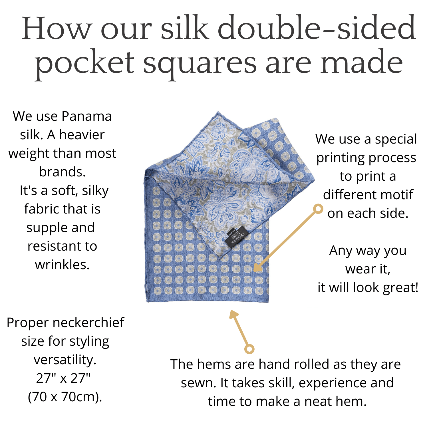 Blue Double Sided Silk Pocket Square - Elizabetta