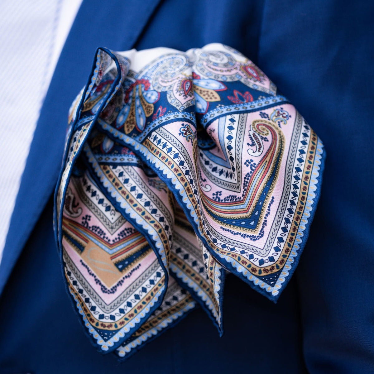 Luxury printed silk pocket square made in Italy