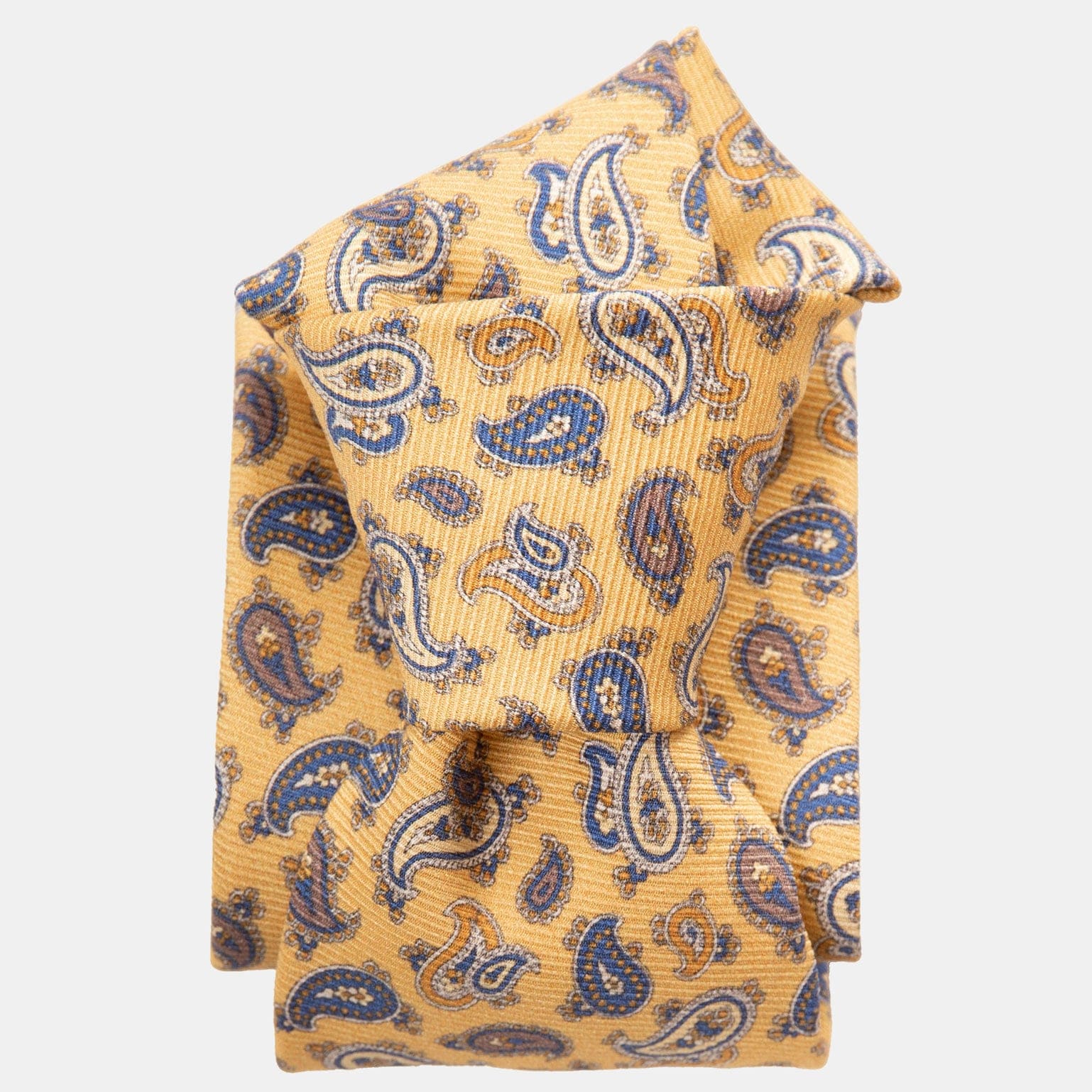 Yellow Paisley Silk Tie - Luxury 3 Fold Made in Italy