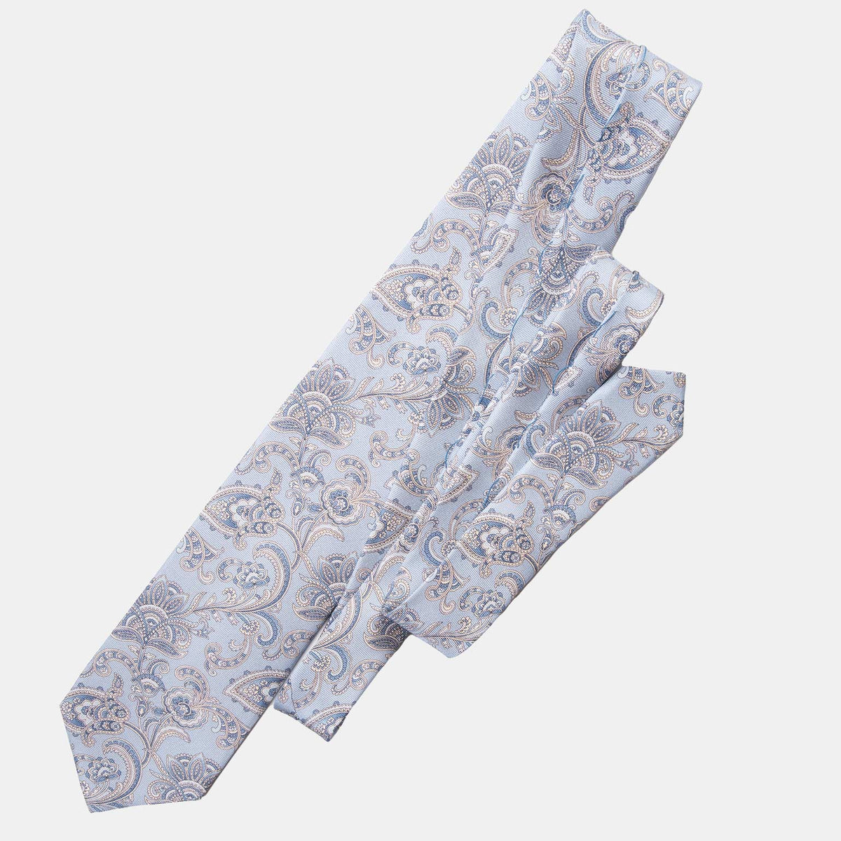 Extra Long Sky Blue Floral Italian Silk Tie