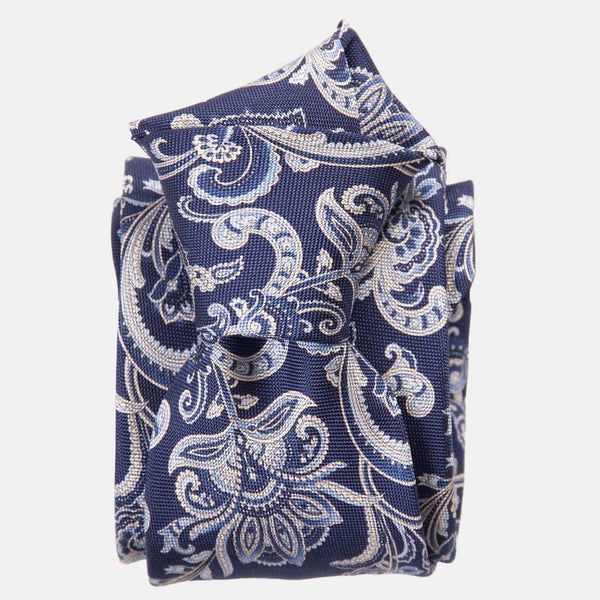 Handmade Navy Paisley Italian Silk Tie