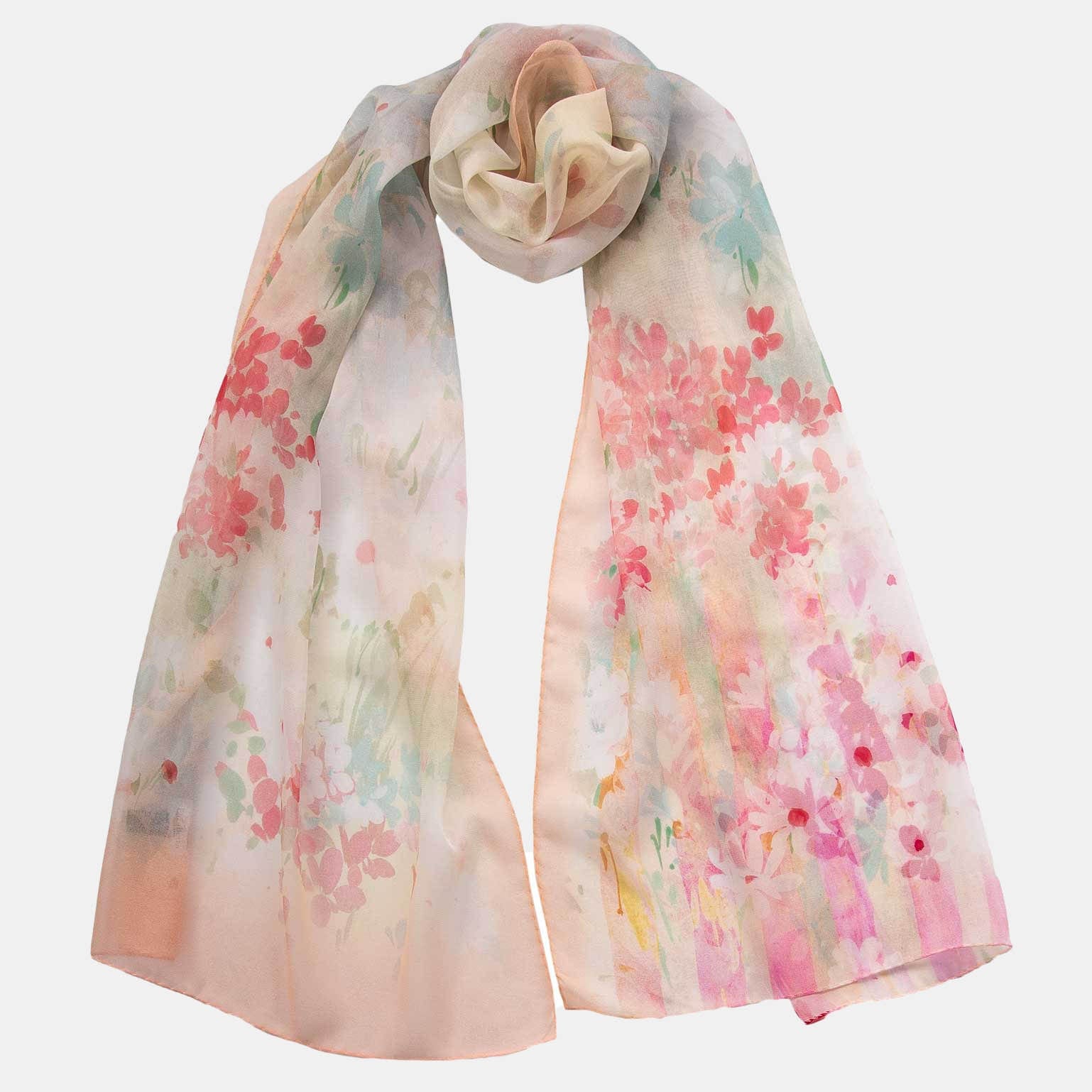 Women's Pink Long Silk Scarf - Floral