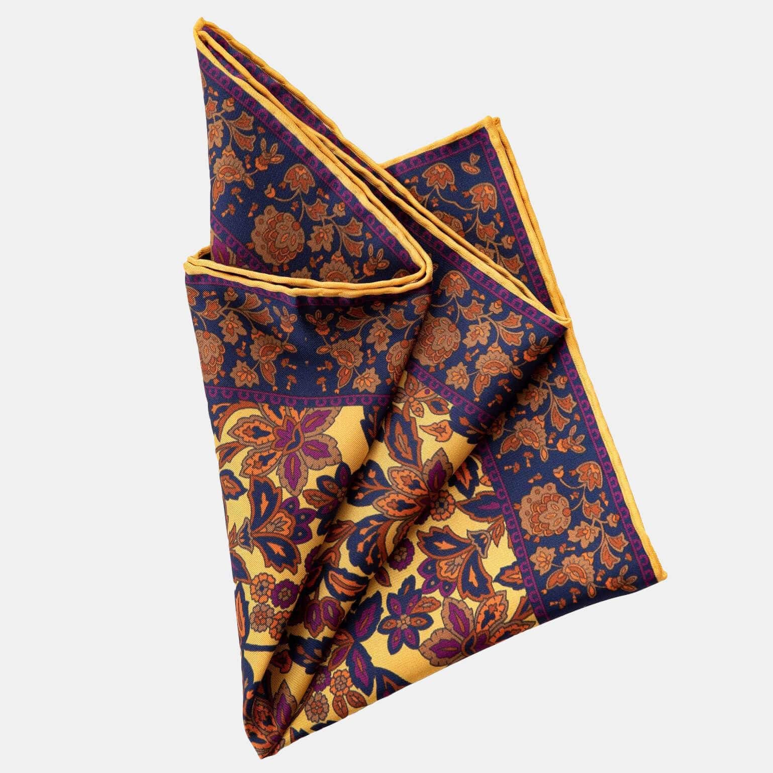 Yellow and Orange Floral Silk Pocket Square