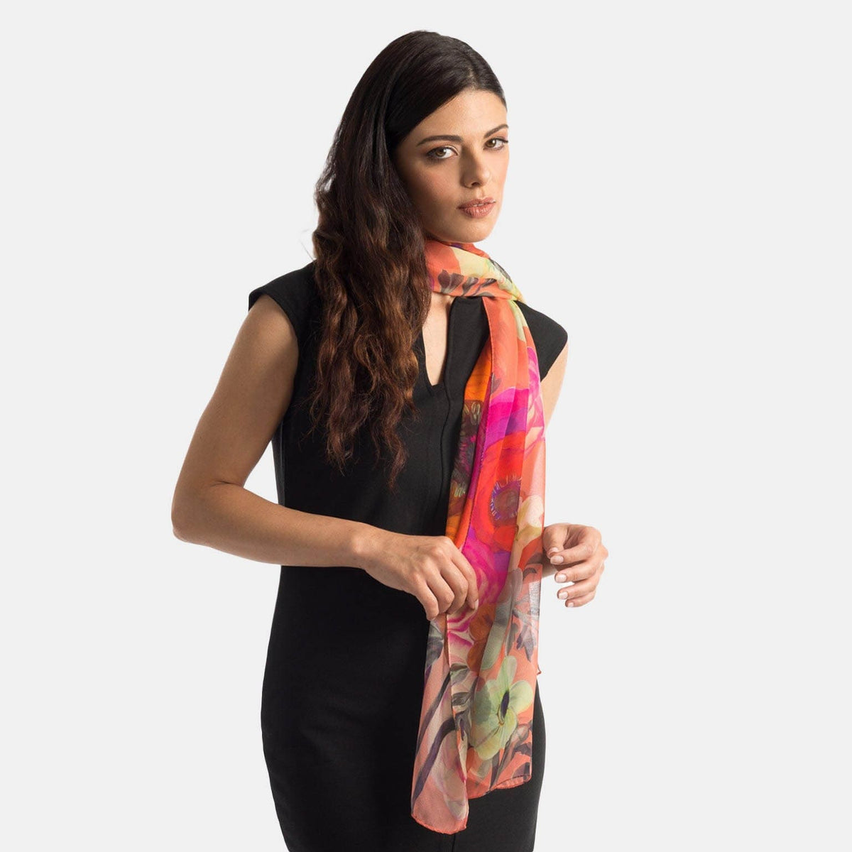 Coral &amp; Pink Floral Women&#39;s Silk Long Scarf