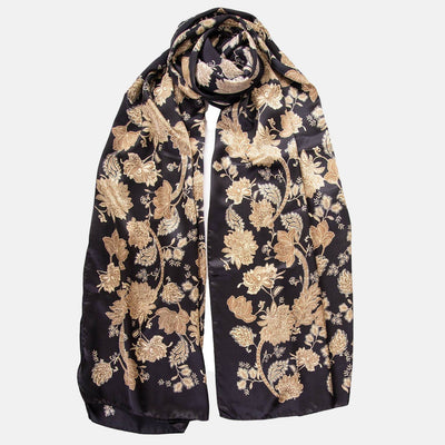 Italian Silk Satin Evening shawl - Black & Gold