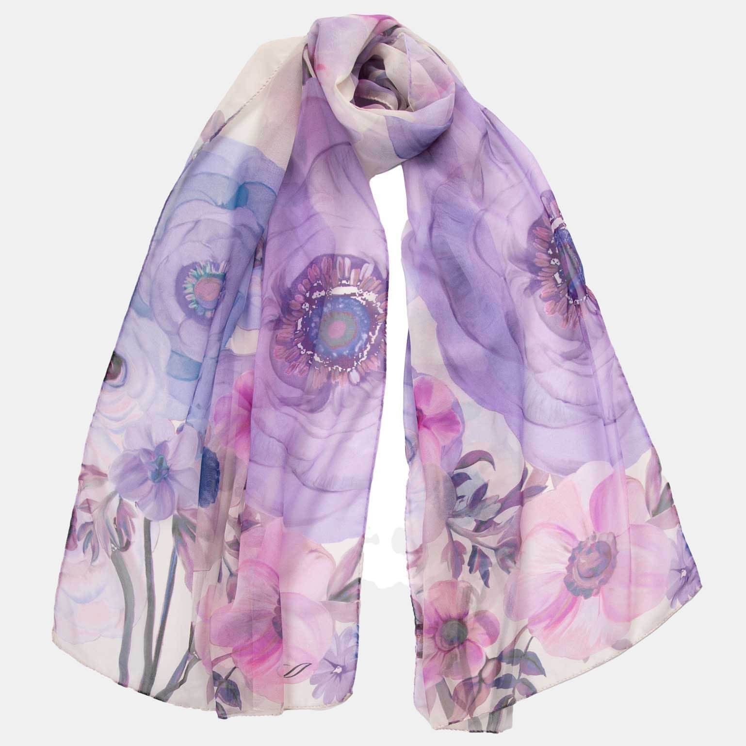 Italian Silk Georgette Scarf - Lavender Floral - Elizabetta