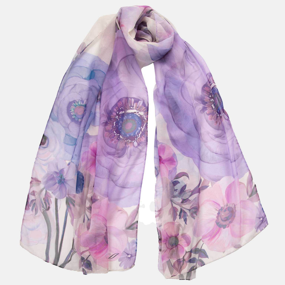 Italian Silk Georgette Scarf - Lavender Floral