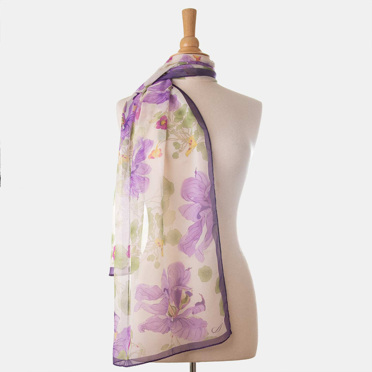 Lavender Sheer Silk Floral Long Scarf