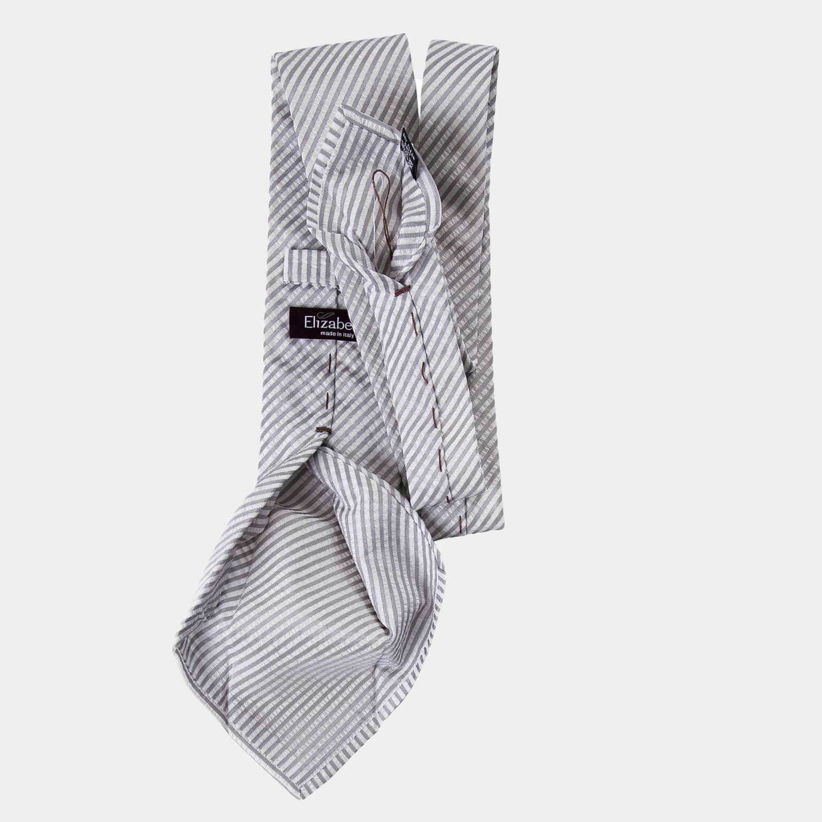 Silk Gray Striped Tie - Three Fold - Handmade Italy