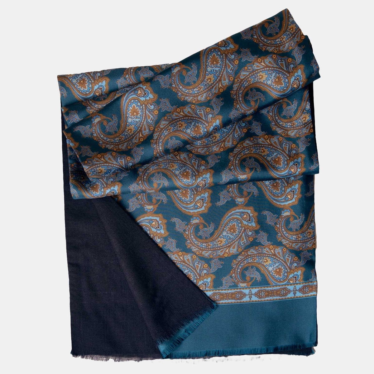Mens Silk Paisley Scarf - Lined with Fine Weight Wool