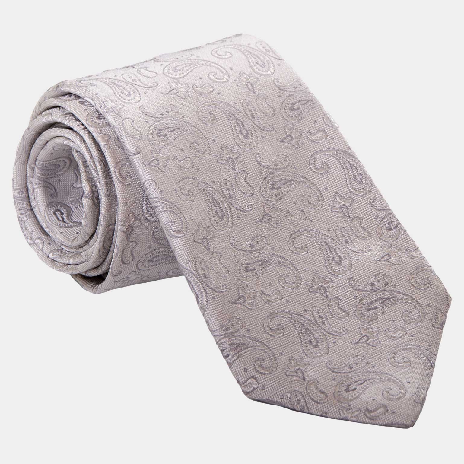 Silver Silk Paisley Tie - Handmade in Como Italy