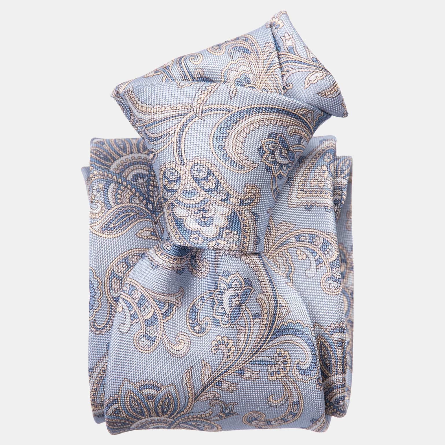 Handmade Sky Blue Floral Italian Silk Tie