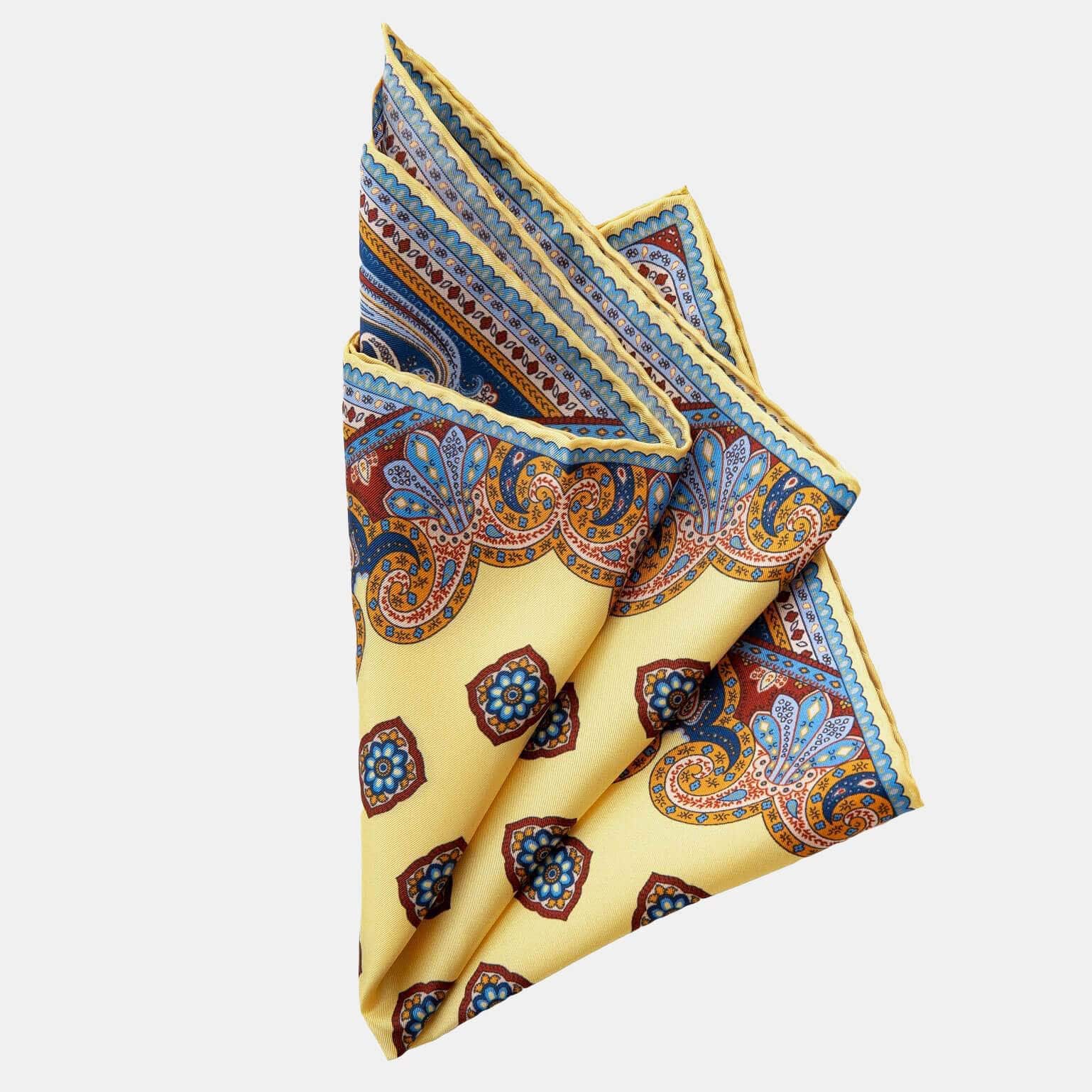 Yellow silk pocket square handmade in Italy