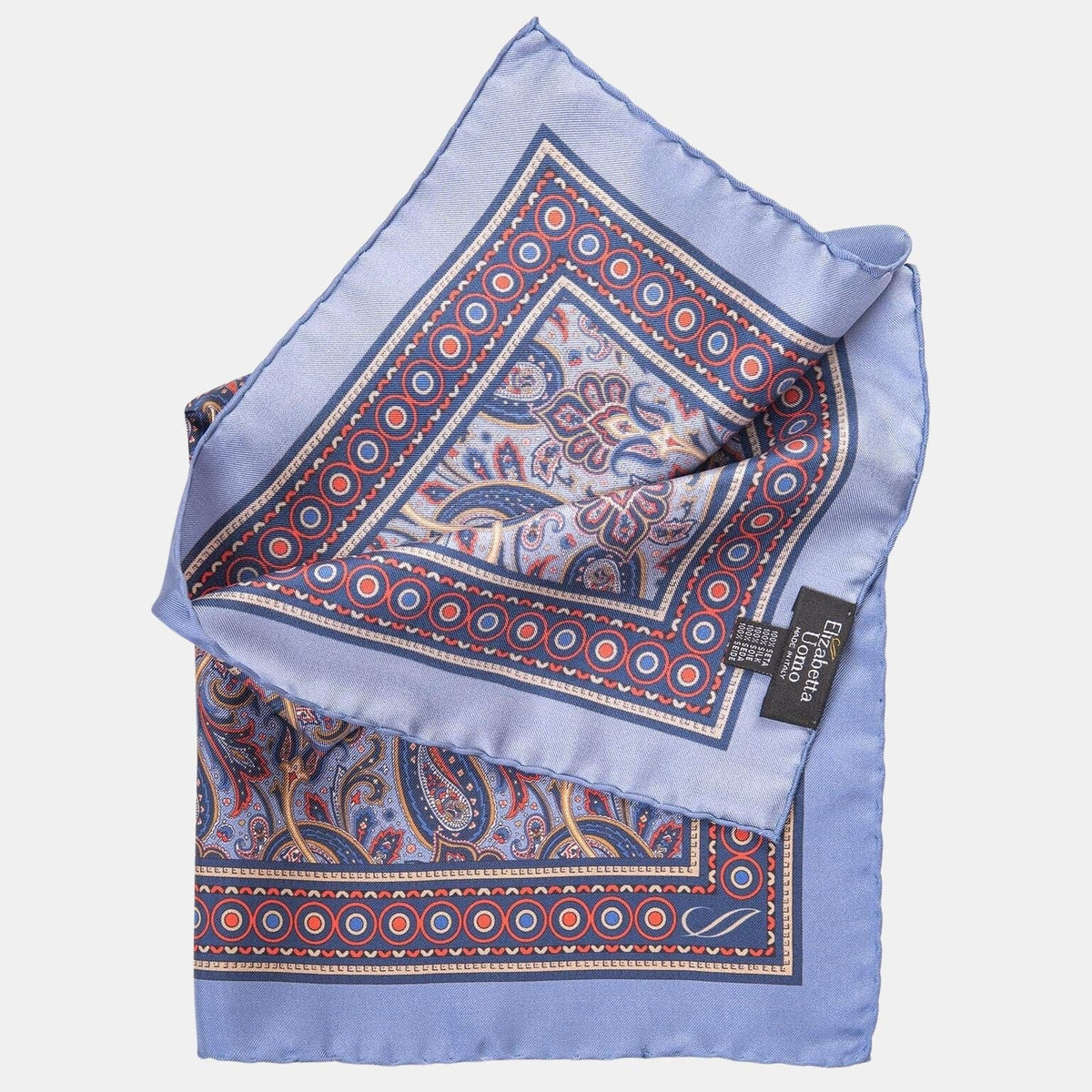 Blue Paisley Silk Pocket Square - Handrolled