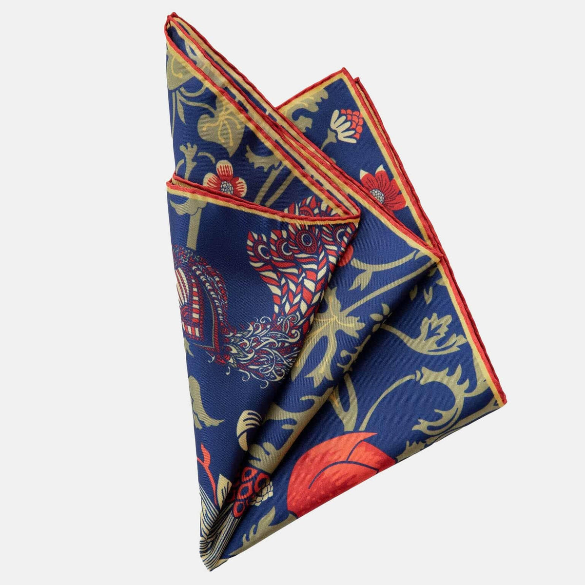 Men&#39;s silk pocket square with peacock motif