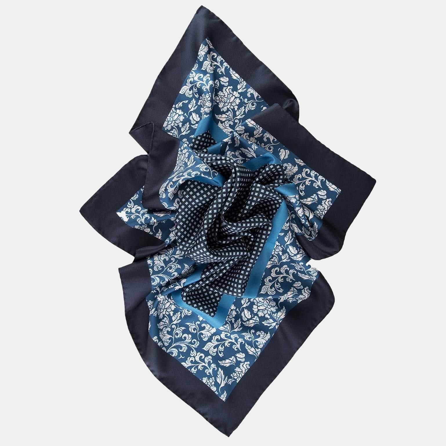 Mens Blue Silk Neck Scarf - 100% Made in Italy - Elizabetta