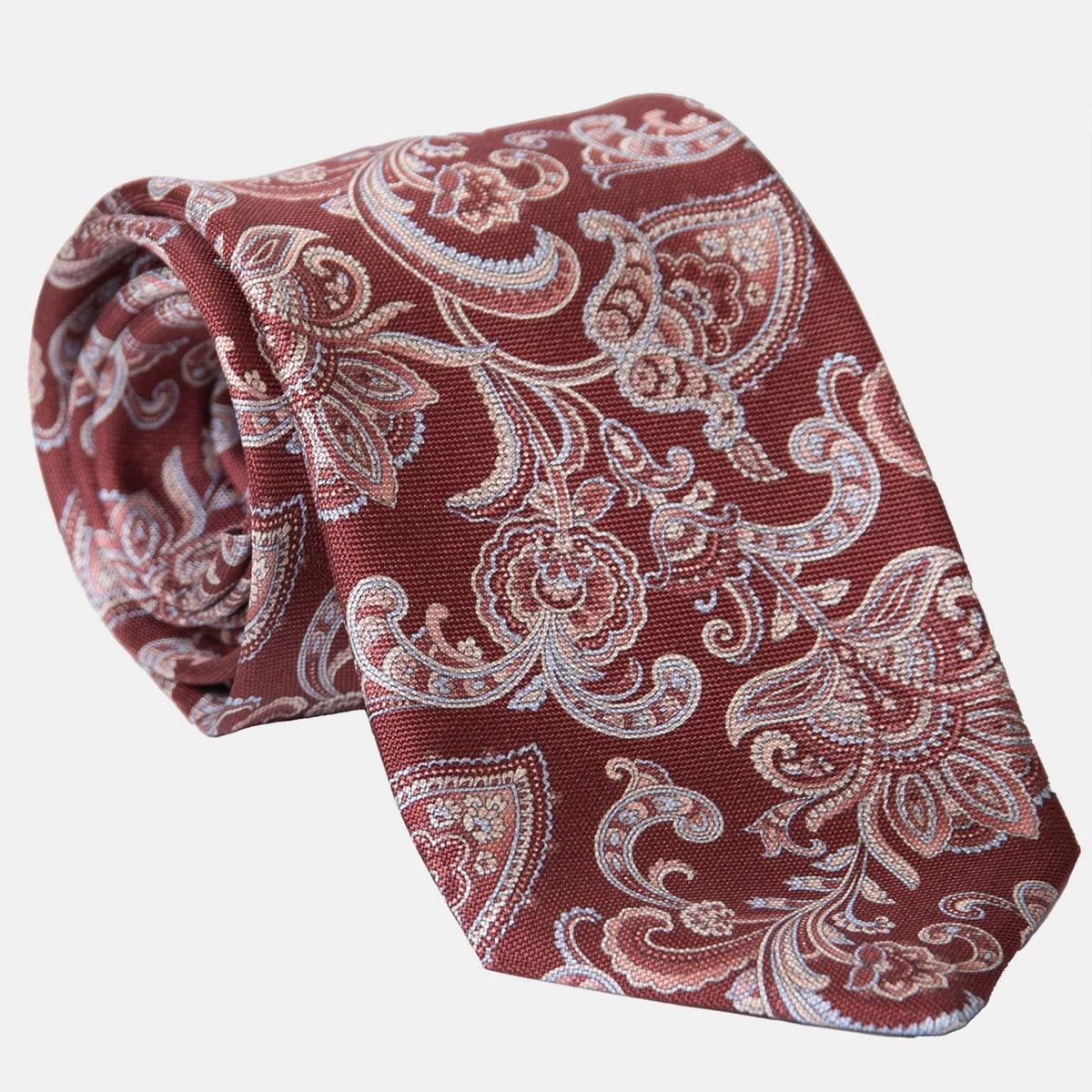  Extra Long Red Paisley Italian Silk Tie