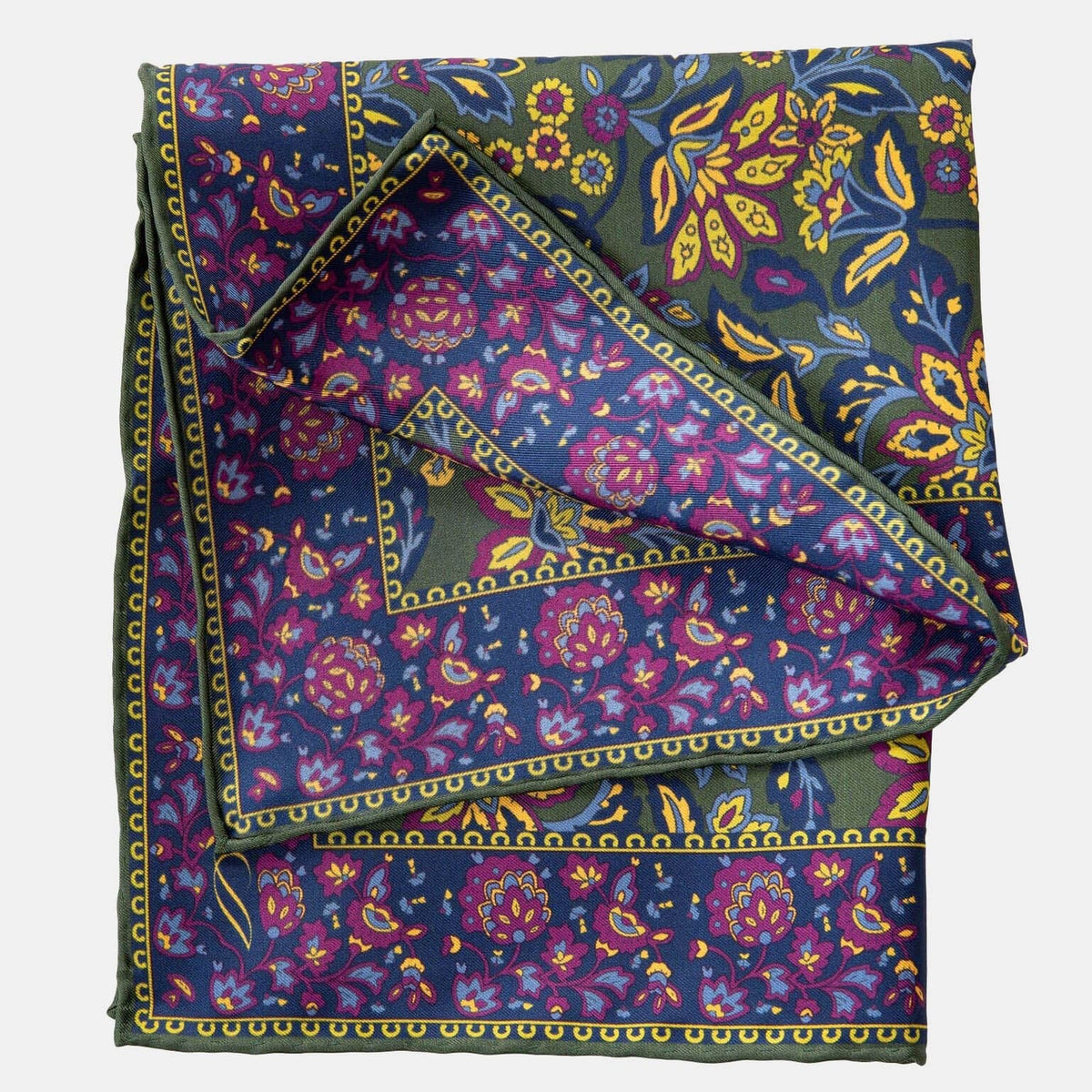 Hand rolled pocket square with floral motif, extra large