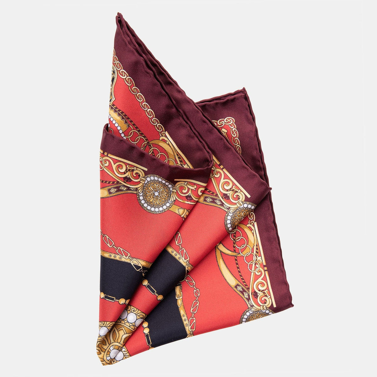 Red Silk Large Pocket Square - Hand Rolled