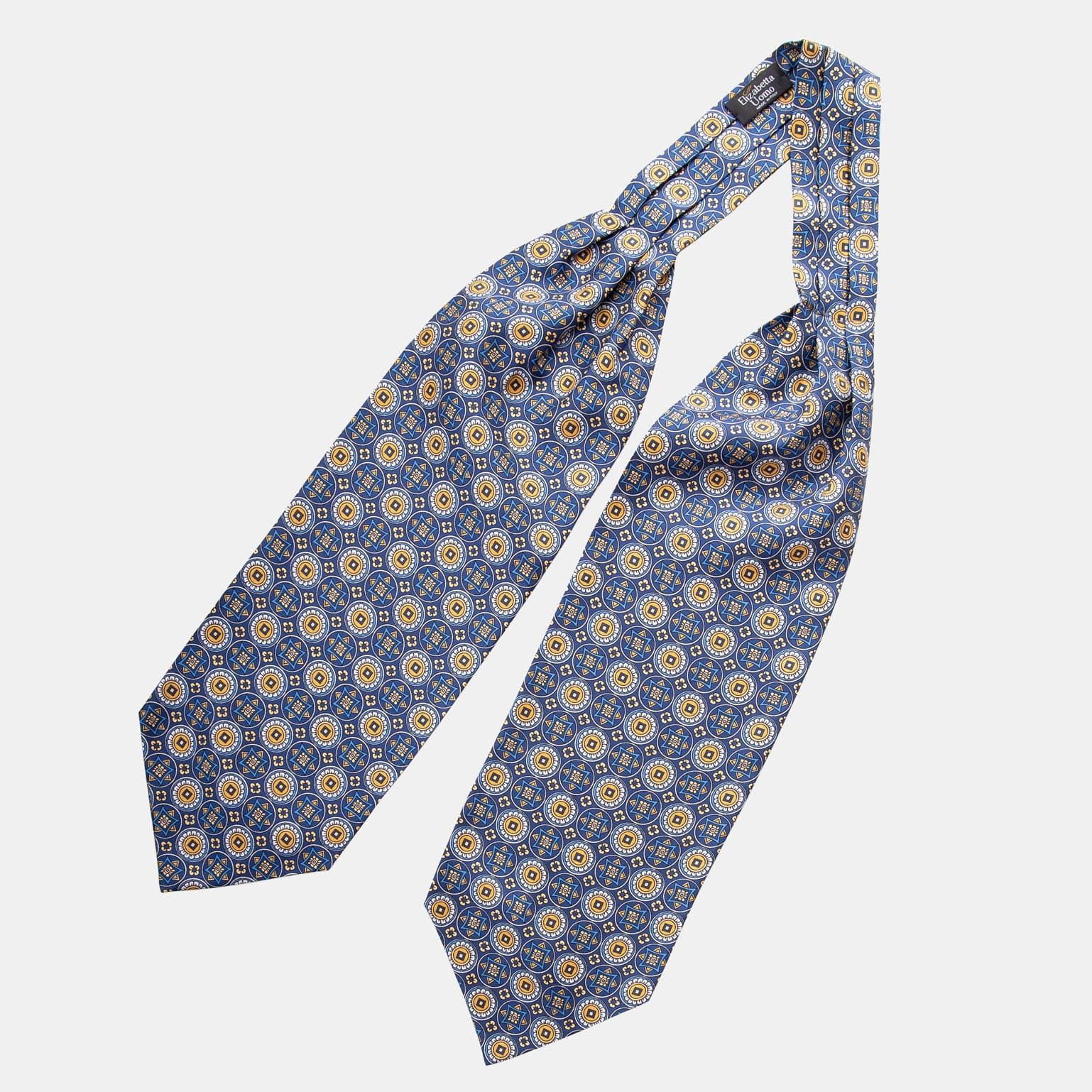 Handmade Silk Ascot Tie Blue and Yellow