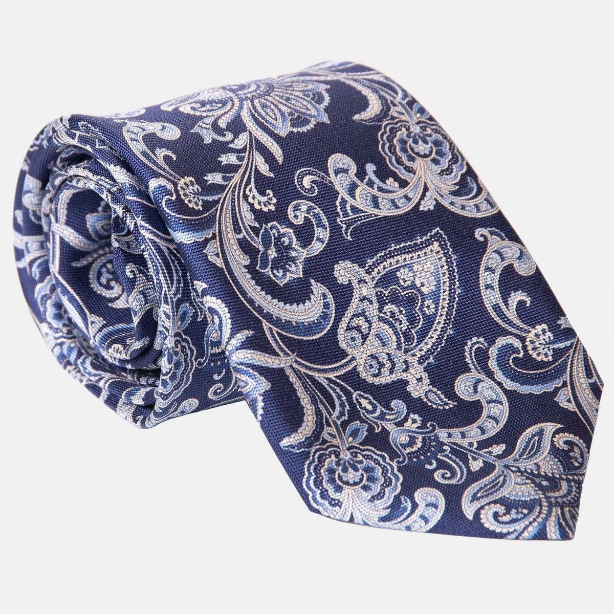 Handmade Extra Long Navy Paisley Silk Tie