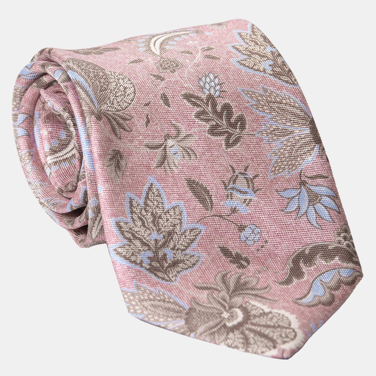 Handmade Extra Long Pink Floral Silk Tie