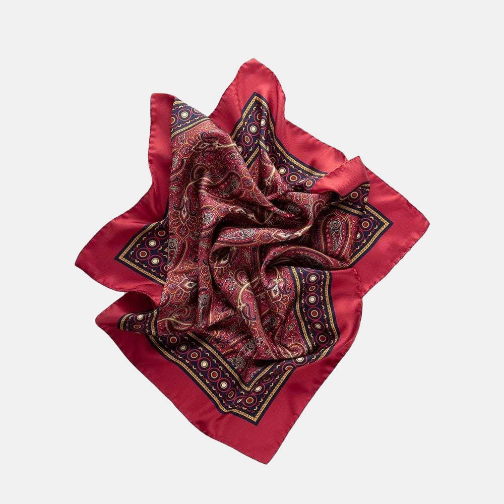 Elizabetta Mens Red Silk Paisley Scarf - Italian Wool Lined