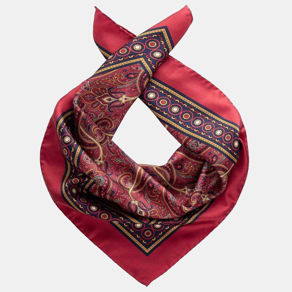 Mens Red Silk Paisley Scarf - Neckerchief - Made in Italy