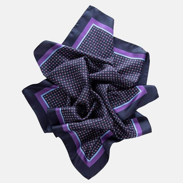 Mens Italian Silk Neckerchief - Navy & Purple - Elizabetta