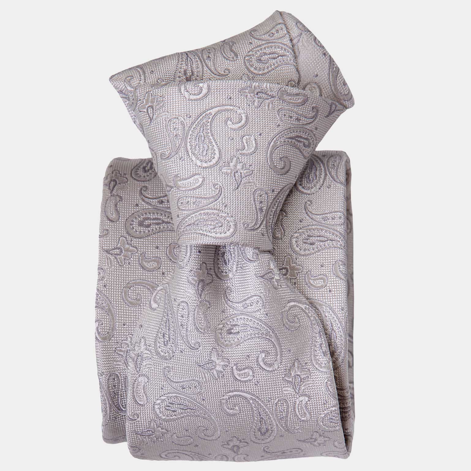 Silver Silk Paisley Tie - Handmade in Como Italy