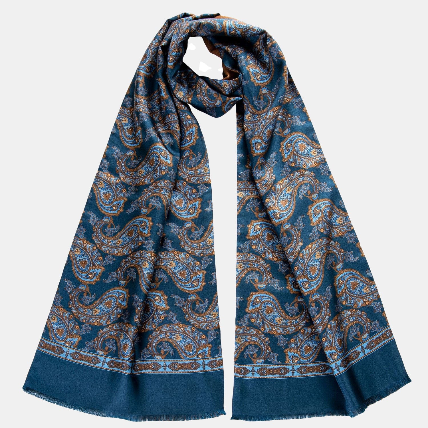Italian Wool Reversible Scarf - Paisley to Chevron in Navy, Grey, and