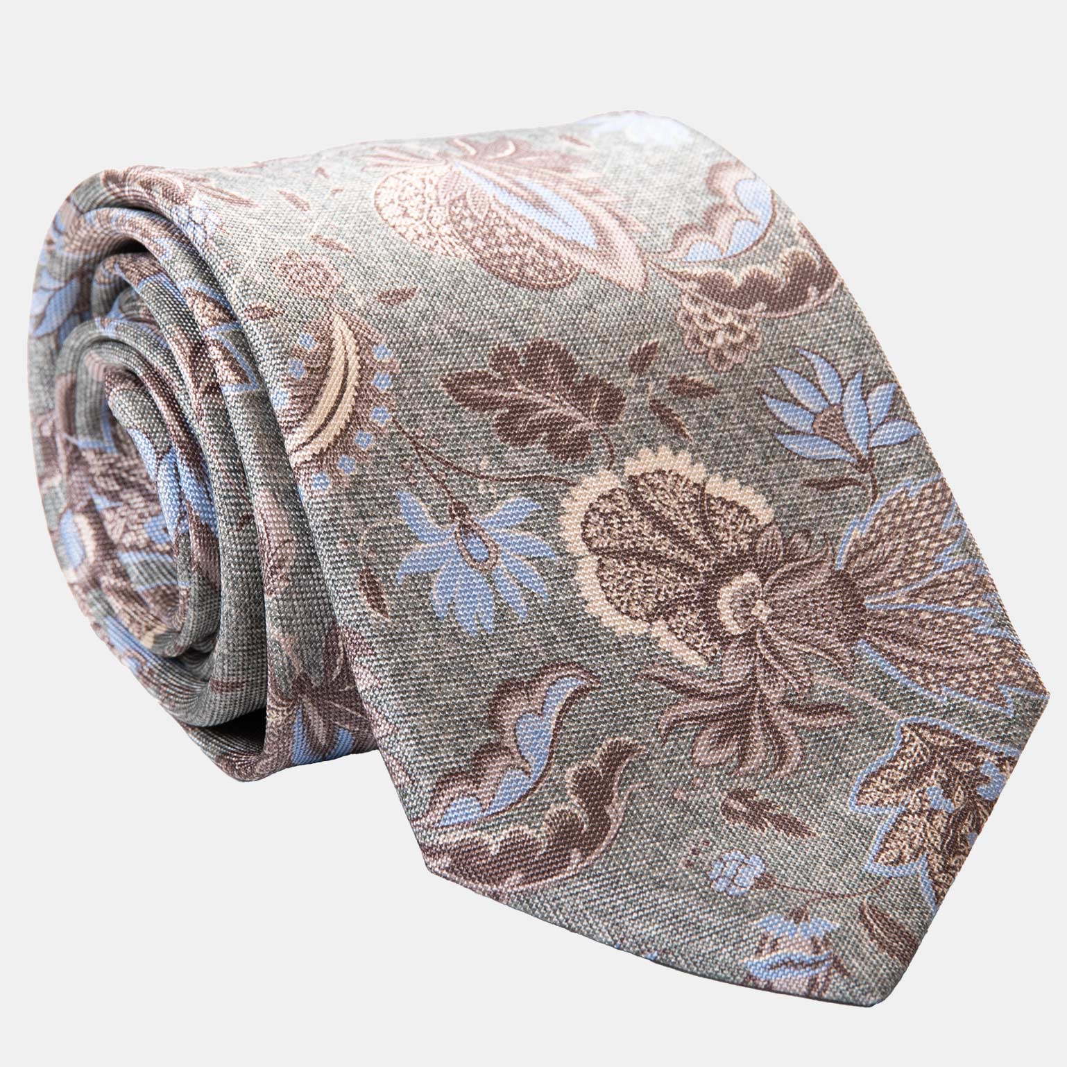 Handmade Jade Green Floral Italian Silk Tie - Elizabetta