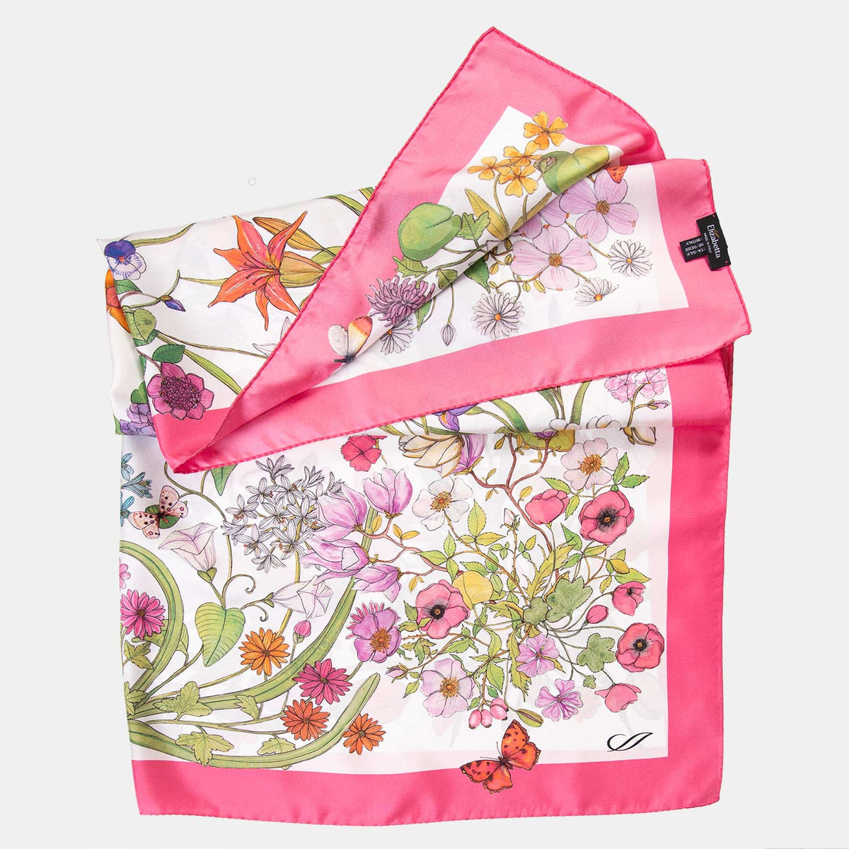 Pink Botanical Print Silk Scarf