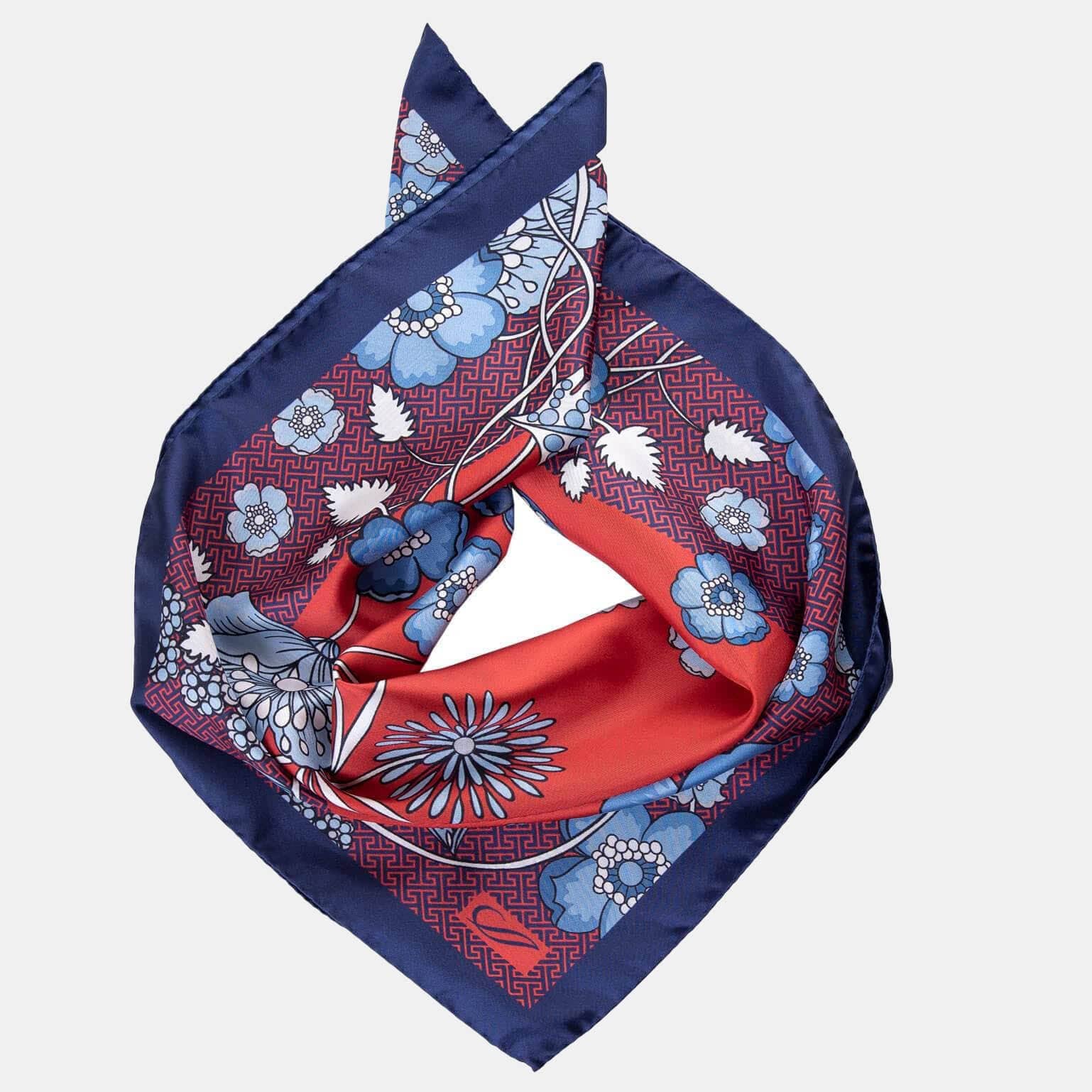 Red Silk Neckerchief - Floral Print Made in Italy