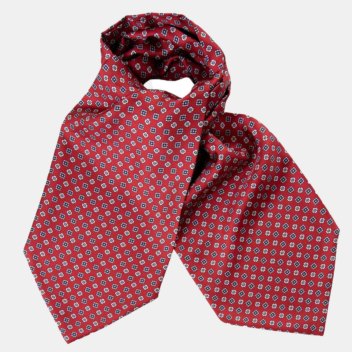 Red Ascot Tie - Micro Floral Print - Made in Italy