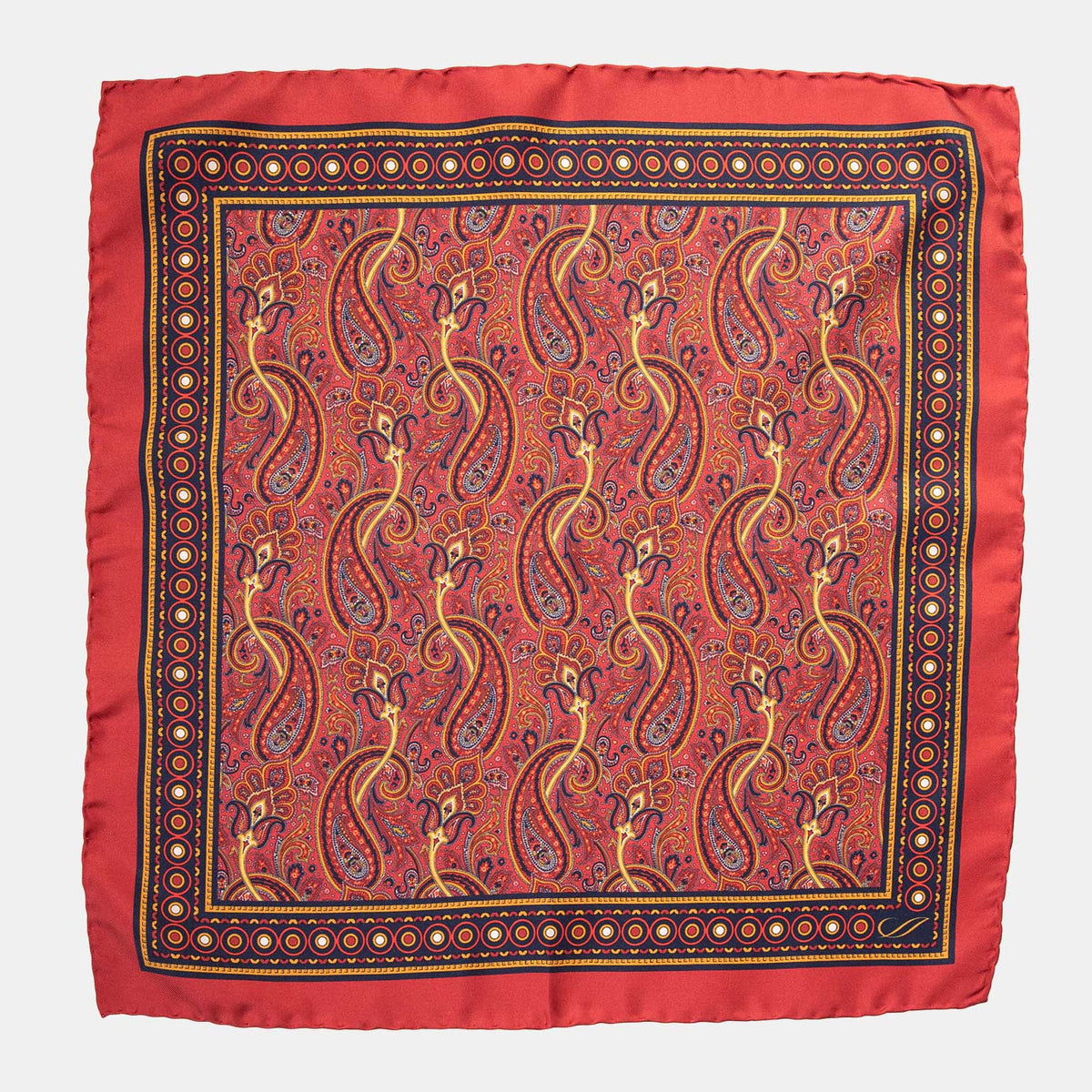 Large Silk Pocket Square - Red Paisley