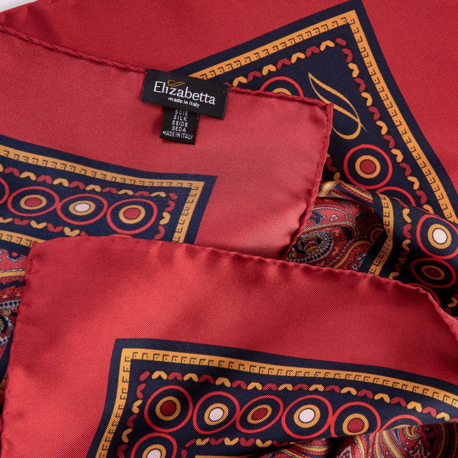 Elizabetta Mens Red Silk Paisley Scarf - Made in Italy