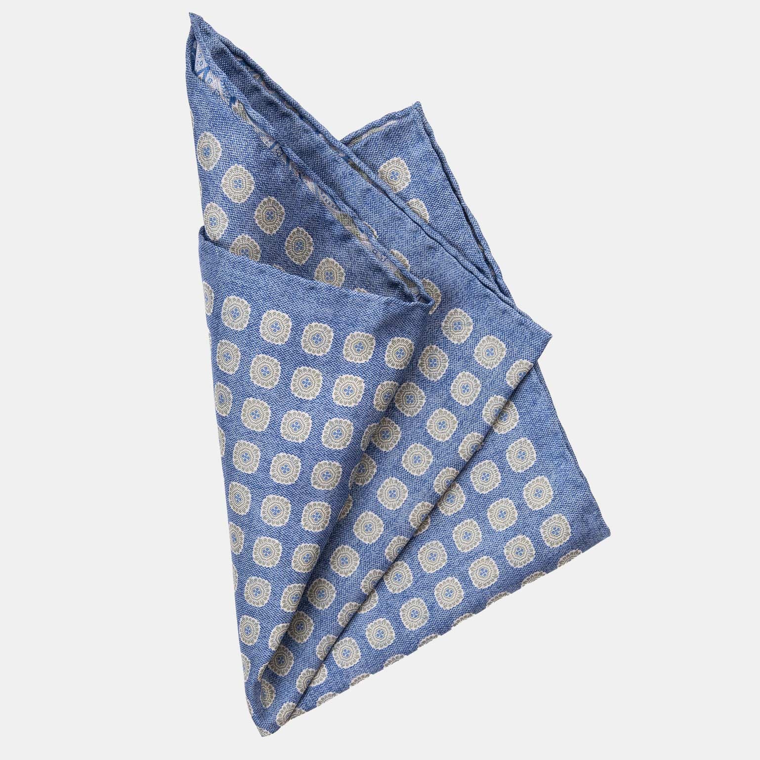 Blue Double Sided Silk Pocket Square 
