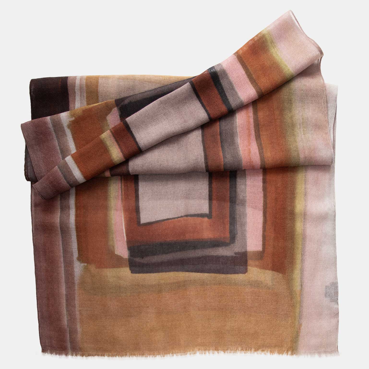 Large Lightweight Soft Italian Wool Scarf - Tan & Brown