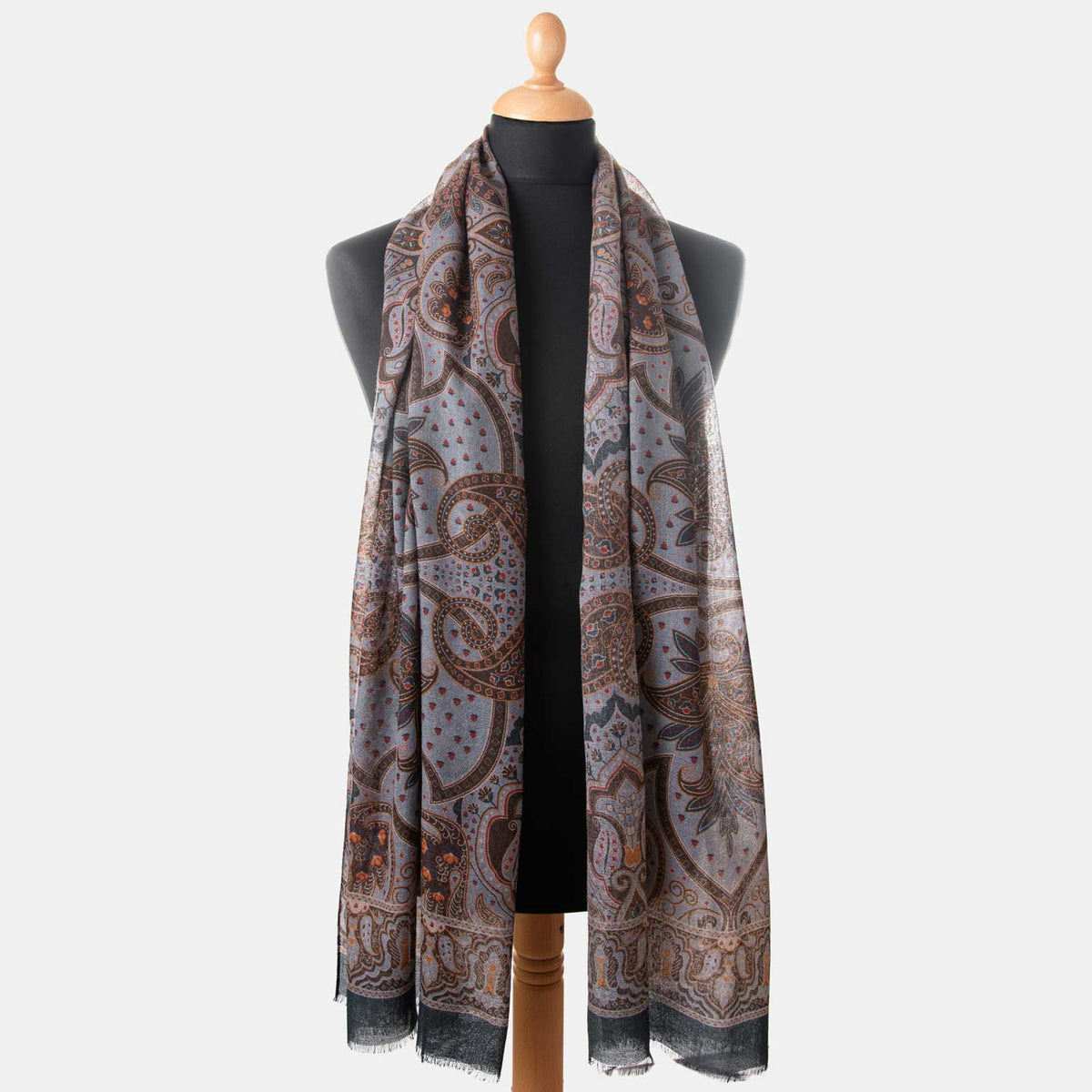 Lightweight Italian Wool Scarf - Steel Blue Paisley