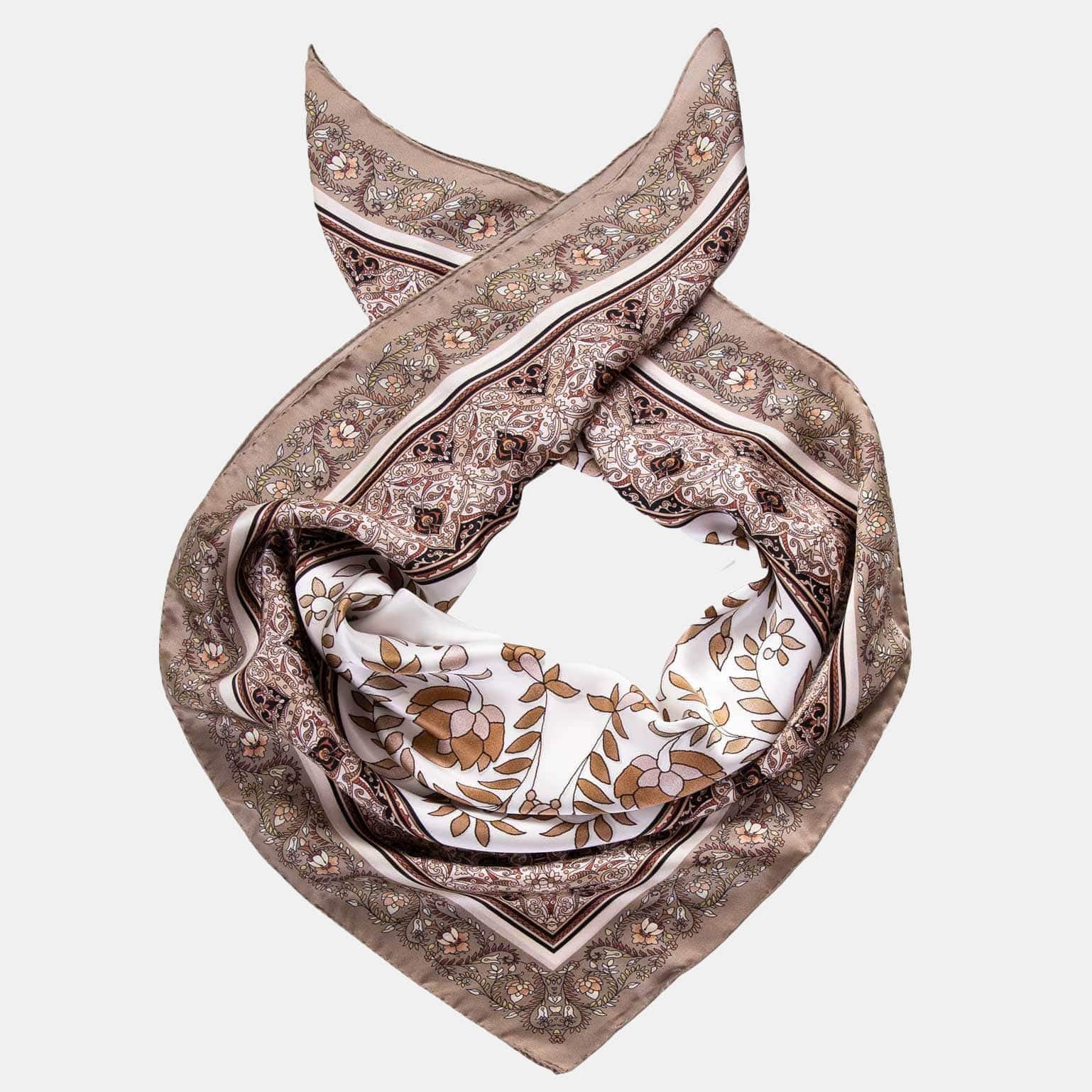 Brown Floral Silk Square Scarf