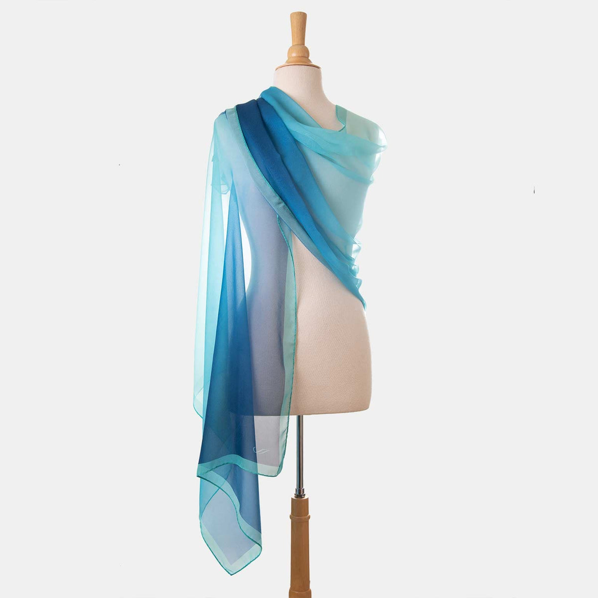 Blue &amp; Turquoise Large Silk Wrap Shawl
