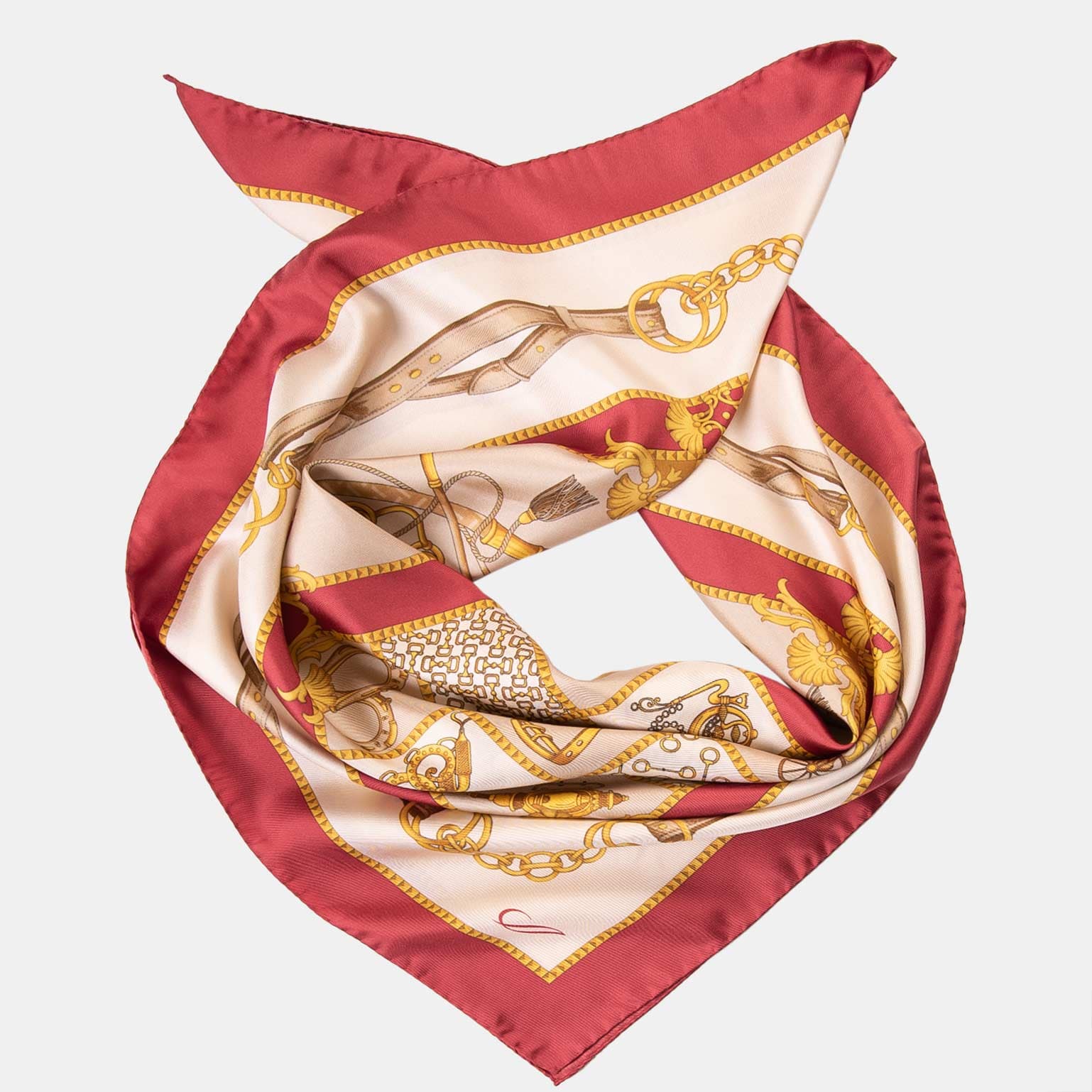Red and Gold Designer Print Scarf in Pure Silk