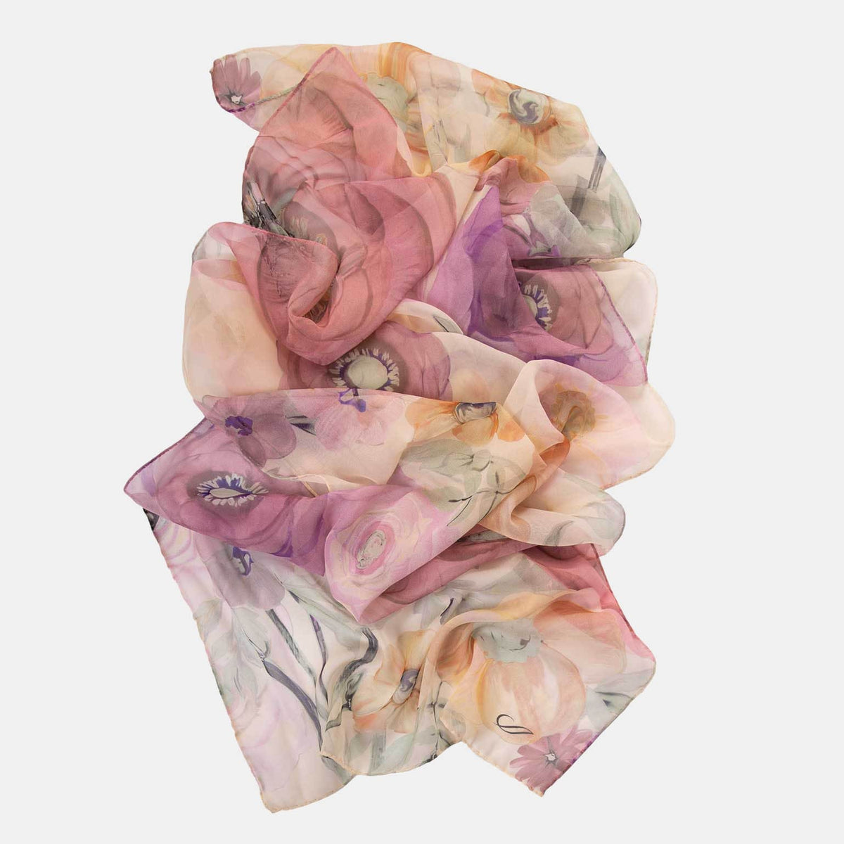 Italian Silk Georgette Scarf - Mauve Floral Print