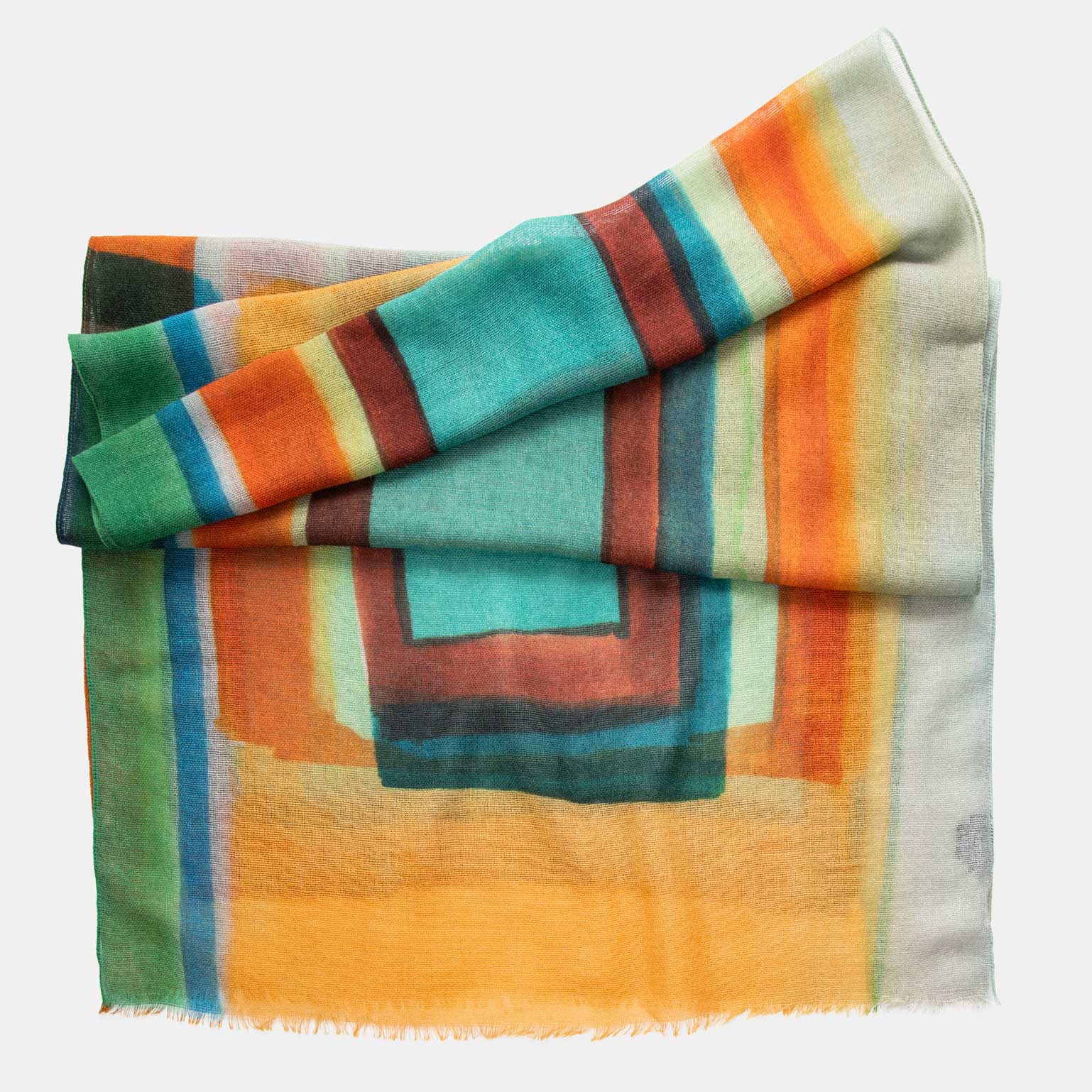 Large Lightweight Soft Italian Wool Scarf - Turquoise & Yellow